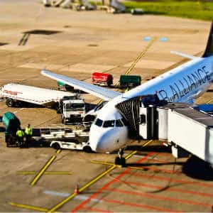 airplane at airport preparing for passengers