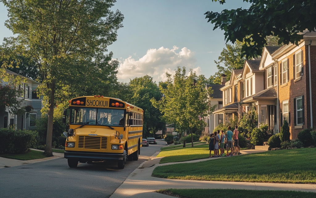 Yellow school bus. Safety tips for returning to school in New York.